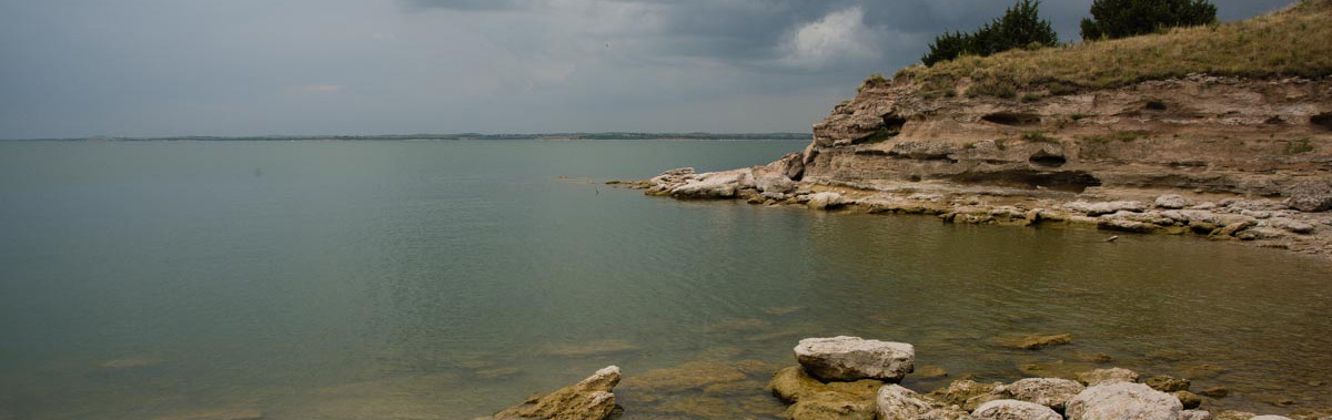Storm clouds pass over the rocky points on the southeast side of Lake McConaughy SRA in Keith County.